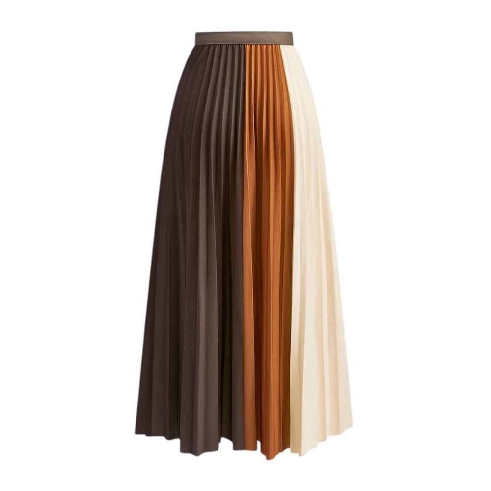 Commense Color Block Pleated Maxi Skirt L 8/10 - NWT - Euro Chic Quiet Luxury - Picture 2 of 7
